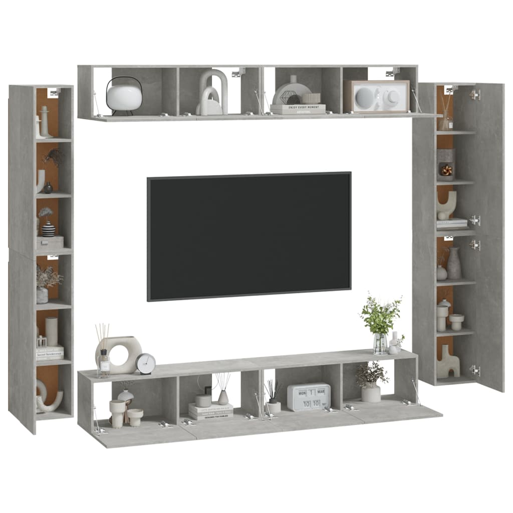 8 Piece TV Cabinet Set Concrete Grey Engineered Wood