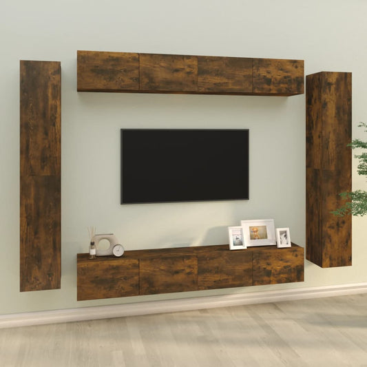 8 Piece TV Cabinet Set Smoked Oak Engineered Wood