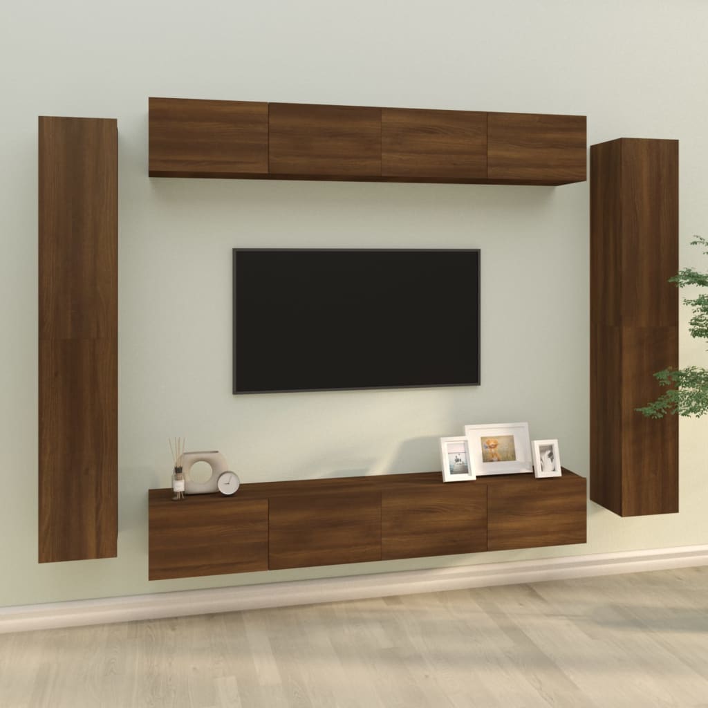 8 Piece TV Cabinet Set Brown Oak Engineered Wood