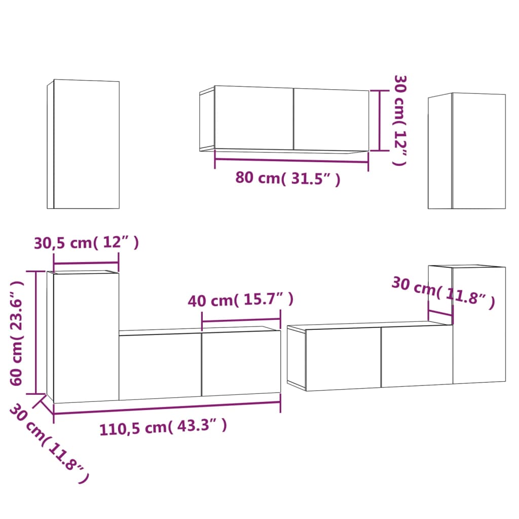 7 Piece TV Cabinet Set Sonoma Oak Engineered Wood