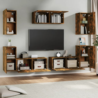 7 Piece TV Cabinet Set Smoked Oak Engineered Wood