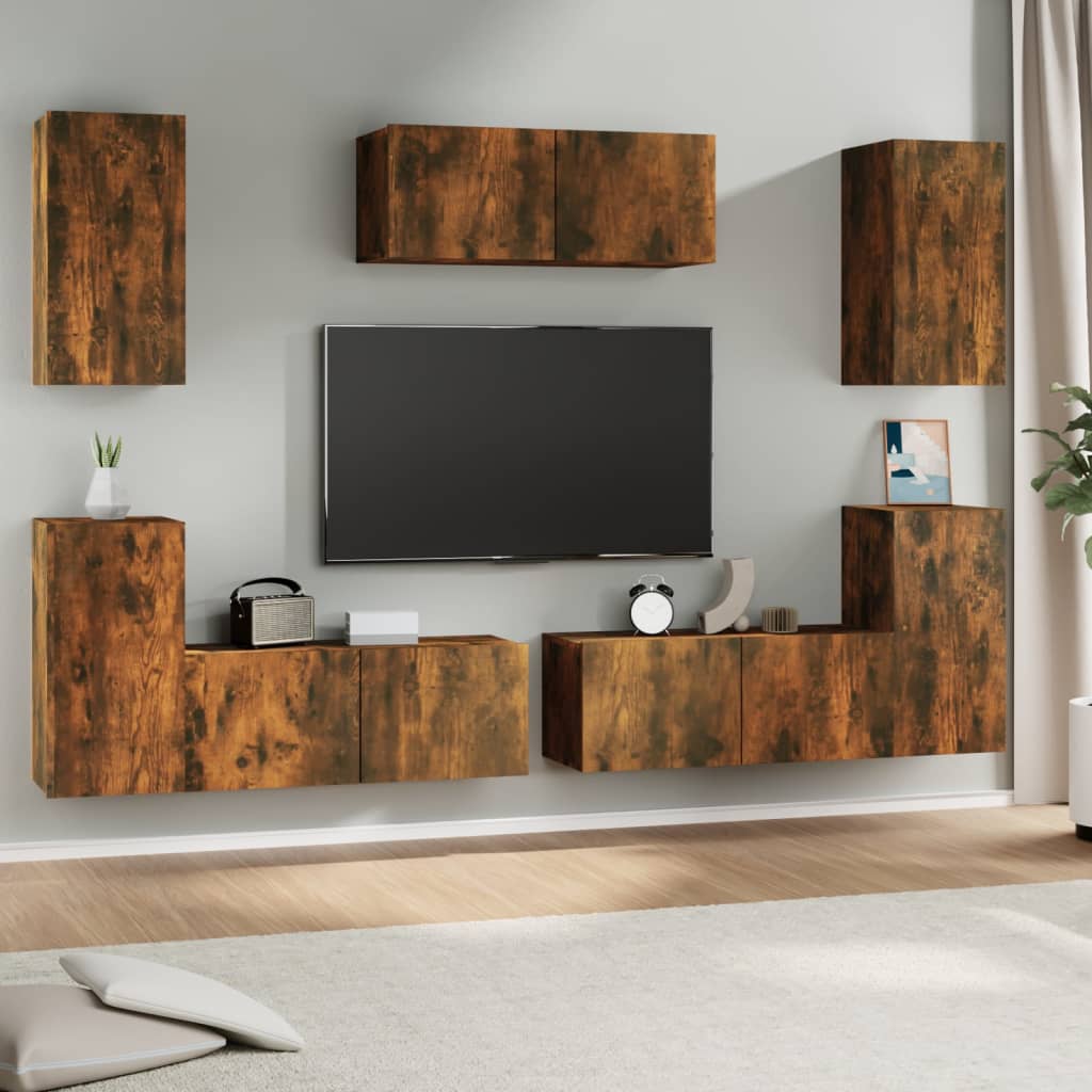 7 Piece TV Cabinet Set Smoked Oak Engineered Wood