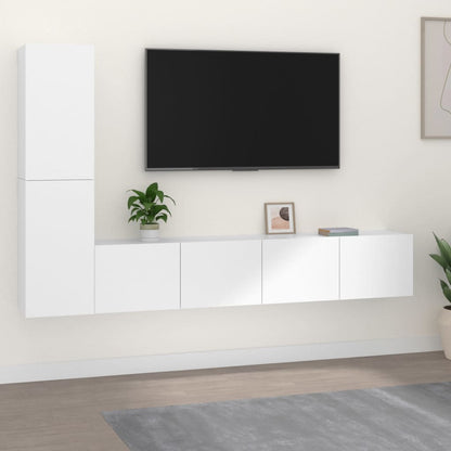 4 Piece TV Cabinet Set White Engineered Wood