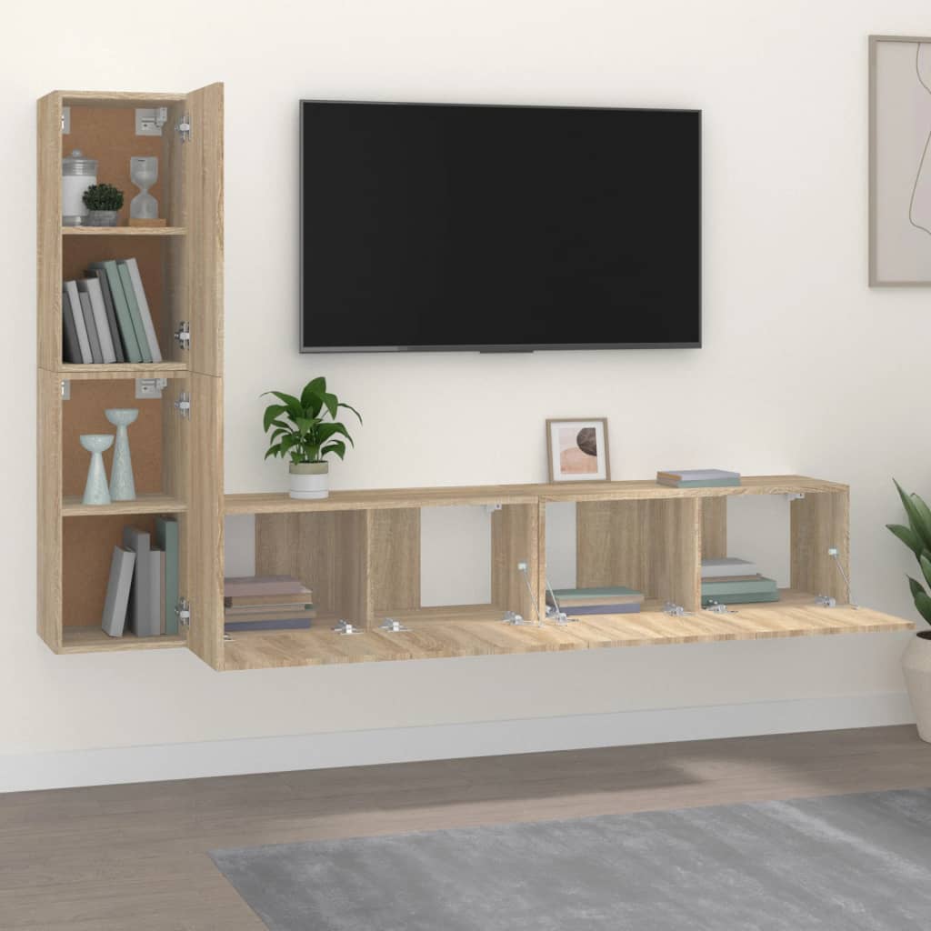 4 Piece TV Cabinet Set Sonoma Oak Engineered Wood