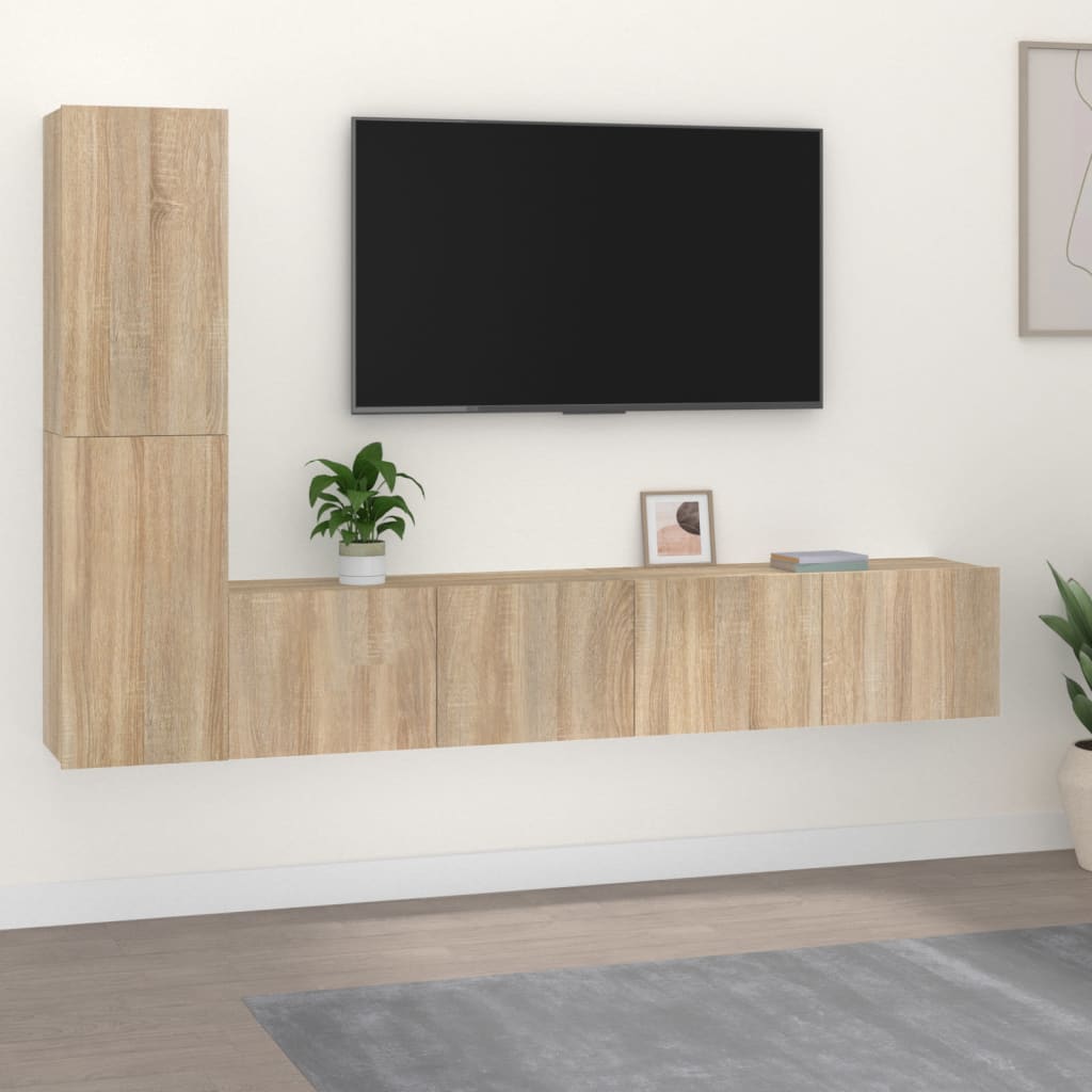 4 Piece TV Cabinet Set Sonoma Oak Engineered Wood