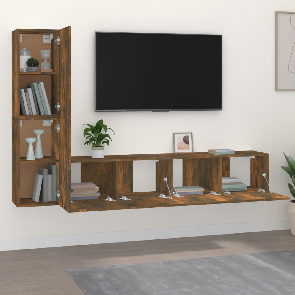 4 Piece TV Cabinet Set Smoked Oak Engineered Wood