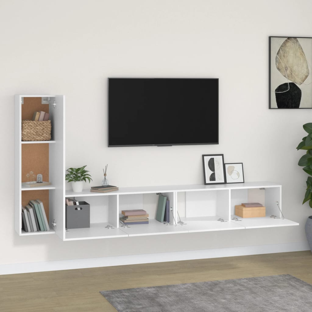 3 Piece TV Cabinet Set White Engineered Wood