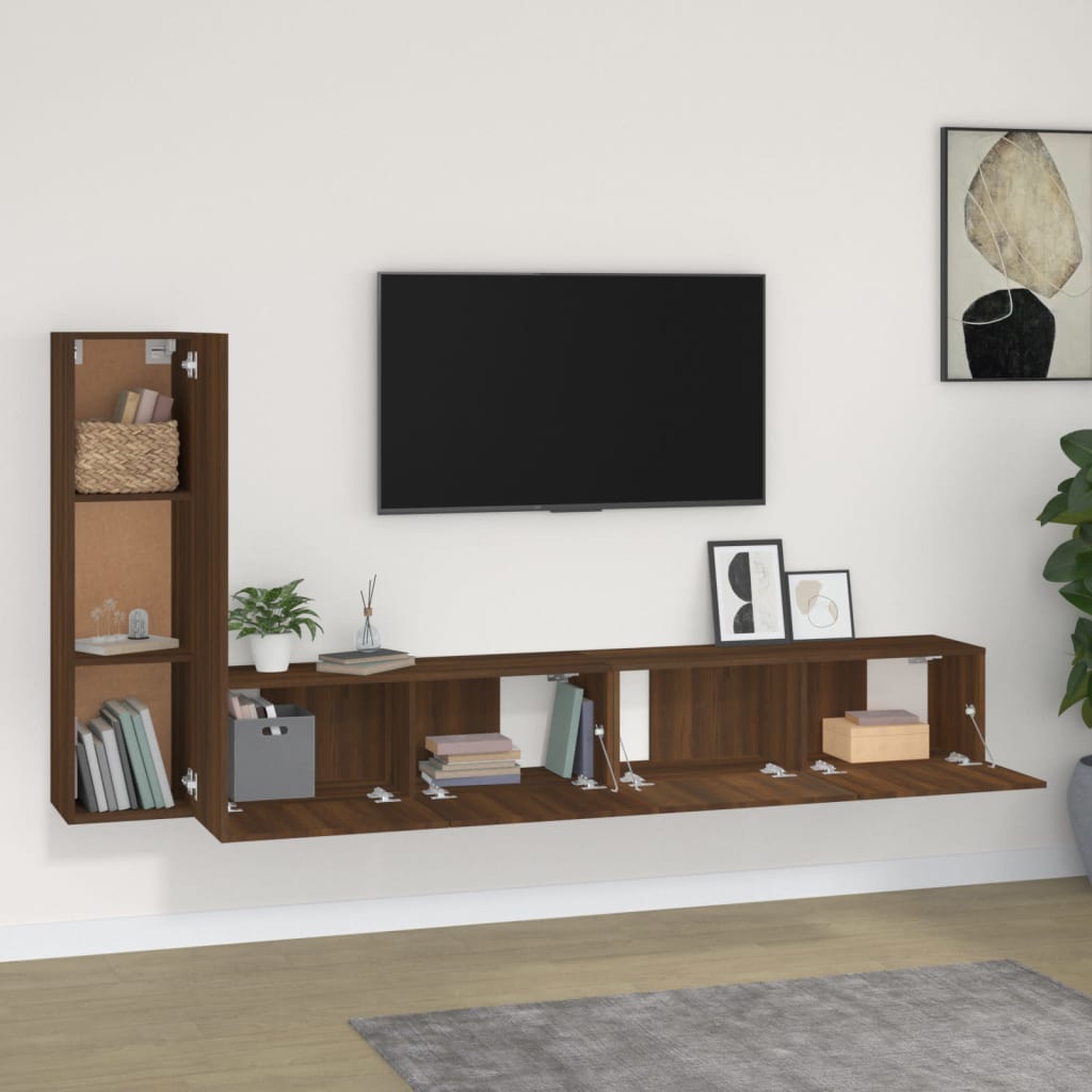 3 Piece TV Cabinet Set Brown Oak Engineered Wood