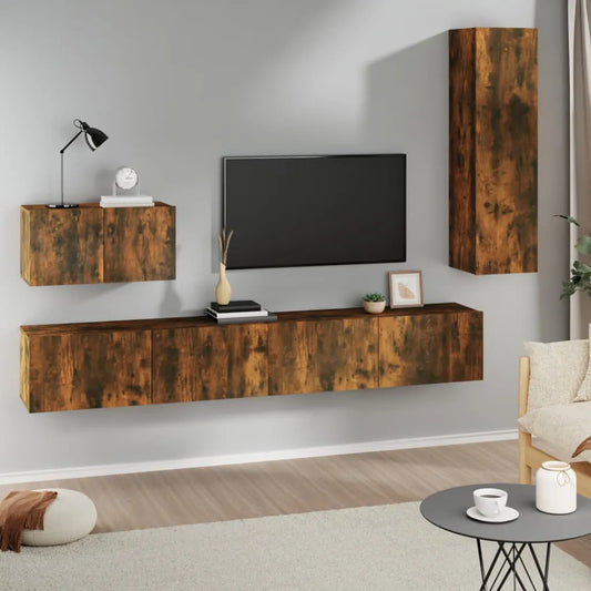 4 Piece TV Cabinet Set Smoked Oak Engineered Wood