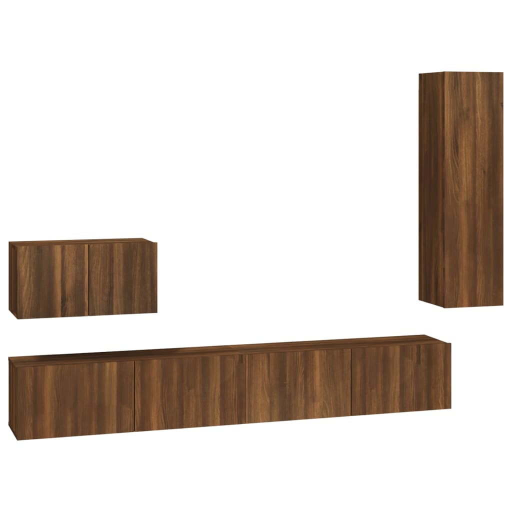 4 Piece TV Cabinet Set Brown Oak Engineered Wood