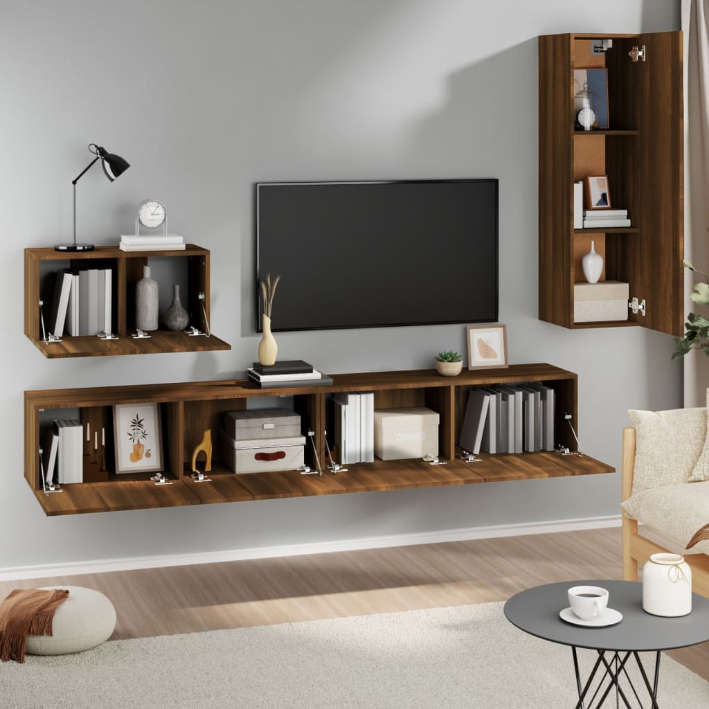 4 Piece TV Cabinet Set Brown Oak Engineered Wood