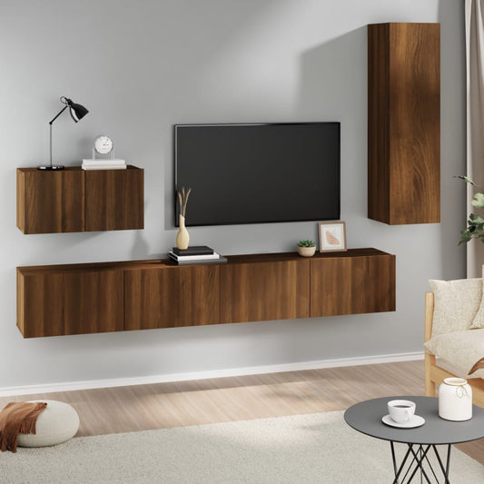 4 Piece TV Cabinet Set Brown Oak Engineered Wood