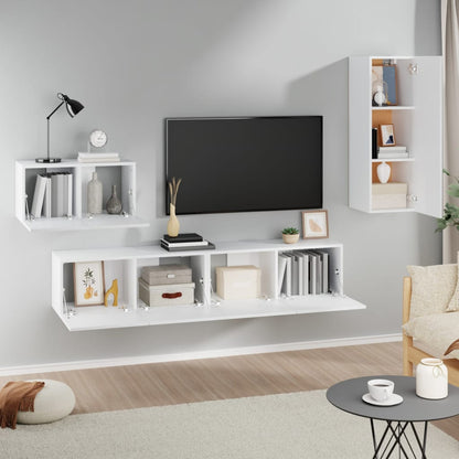 4 Piece TV Cabinet Set White Engineered Wood