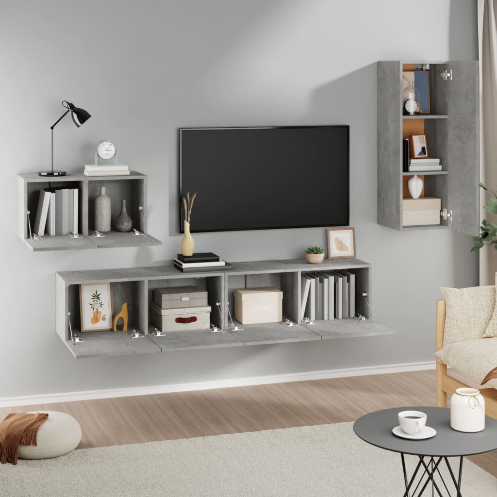 4 Piece TV Cabinet Set Concrete Grey Engineered Wood