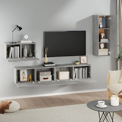 4 Piece TV Cabinet Set Concrete Grey Engineered Wood