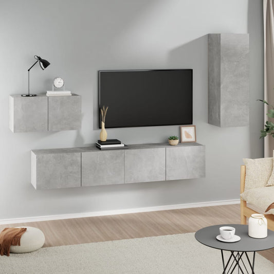 4 Piece TV Cabinet Set Concrete Grey Engineered Wood