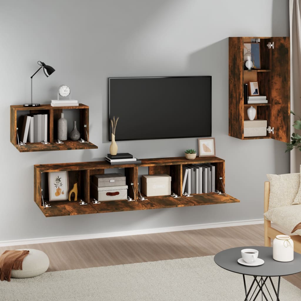 4 Piece TV Cabinet Set Smoked Oak Engineered Wood