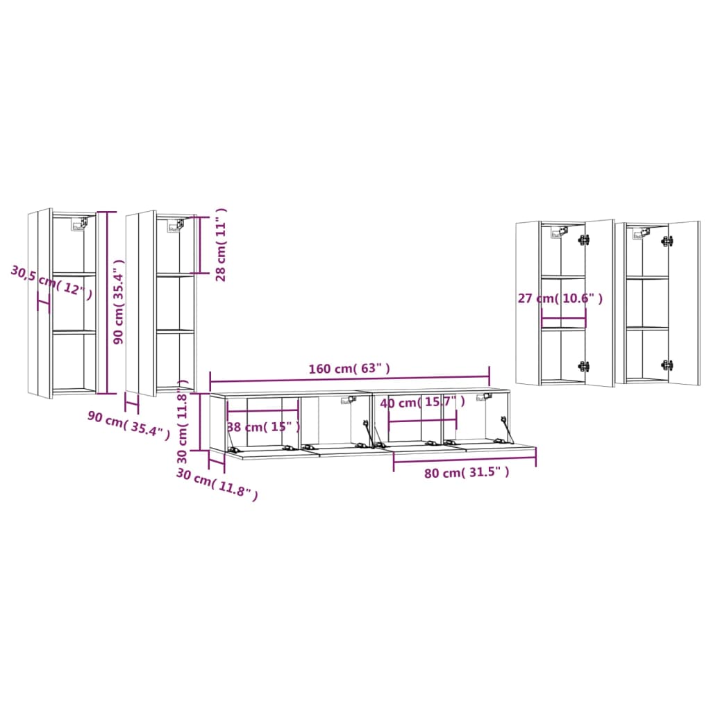 6 Piece TV Cabinet Set Sonoma Oak Engineered Wood