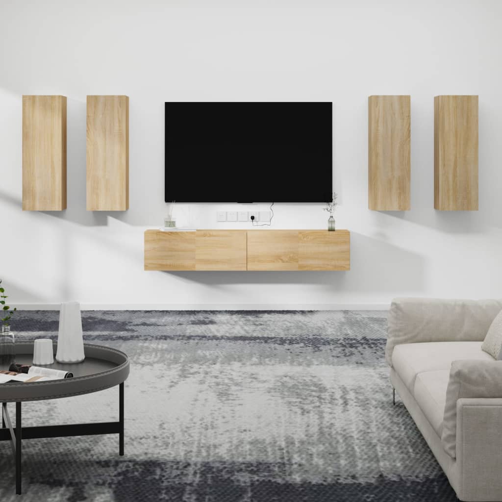 6 Piece TV Cabinet Set Sonoma Oak Engineered Wood