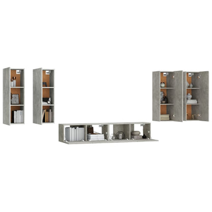 6 Piece TV Cabinet Set Concrete Grey Engineered Wood