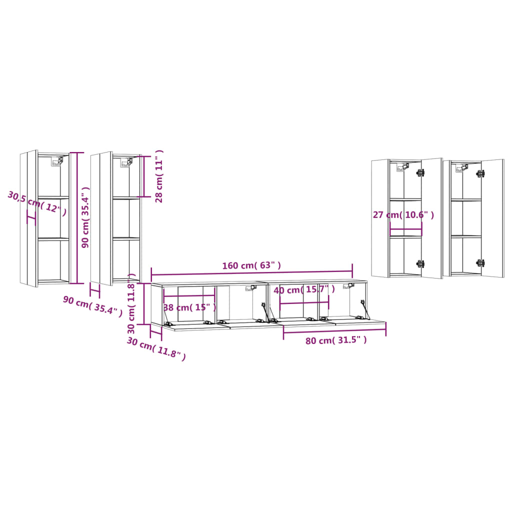 6 Piece TV Cabinet Set Concrete Grey Engineered Wood