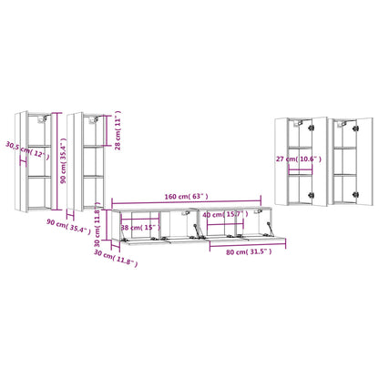 6 Piece TV Cabinet Set Concrete Grey Engineered Wood