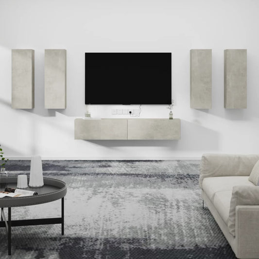 6 Piece TV Cabinet Set Concrete Grey Engineered Wood