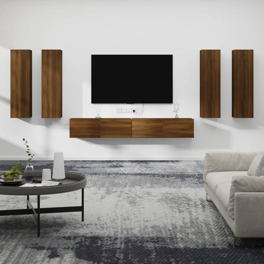 6 Piece TV Cabinet Set Brown Oak Engineered Wood