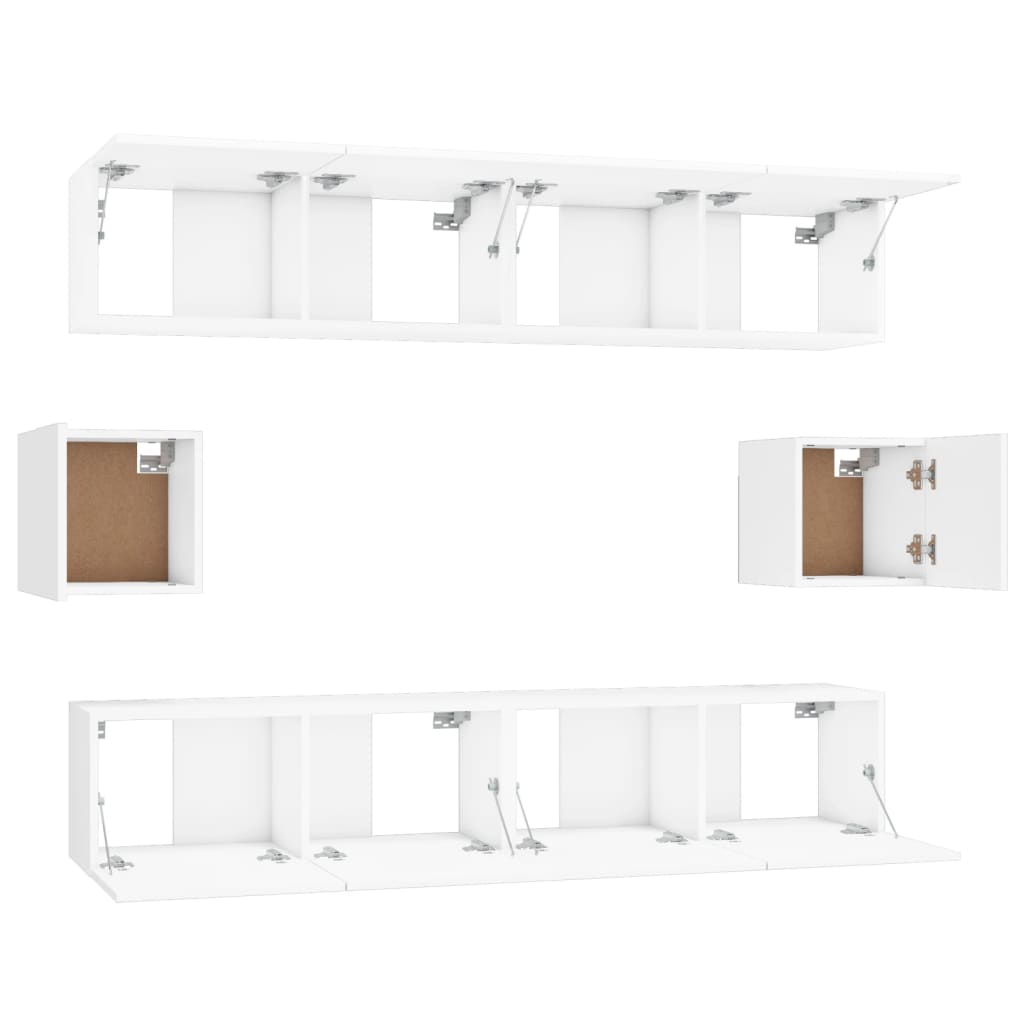 6 Piece TV Cabinet Set White Engineered Wood