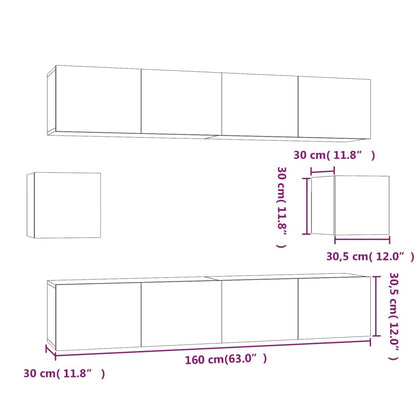 6 Piece TV Cabinet Set White Engineered Wood