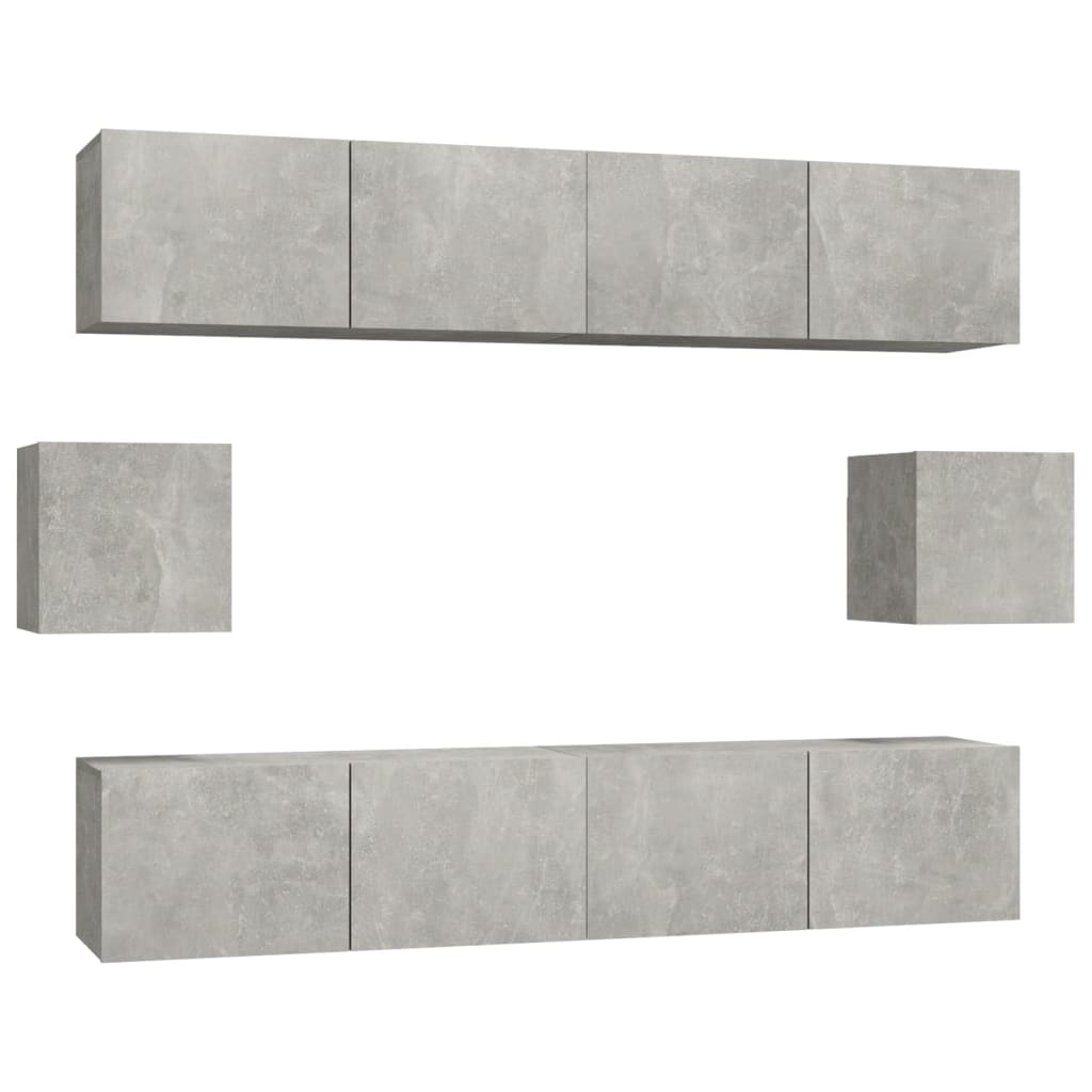 6 Piece TV Cabinet Set Concrete Grey Engineered Wood