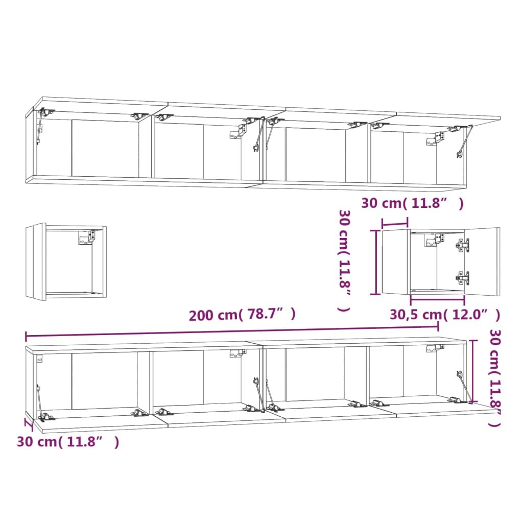 6 Piece TV Cabinet Set Sonoma Oak Engineered Wood