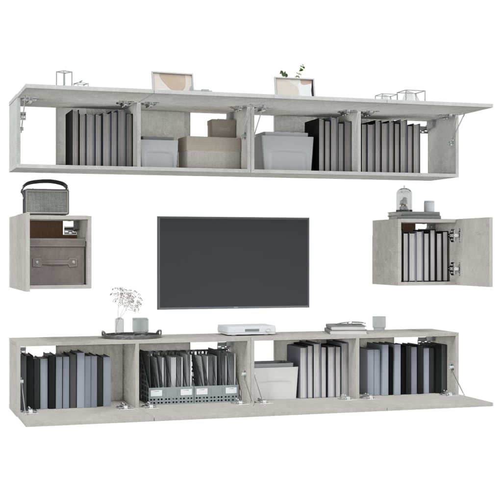 6 Piece TV Cabinet Set Concrete Grey Engineered Wood