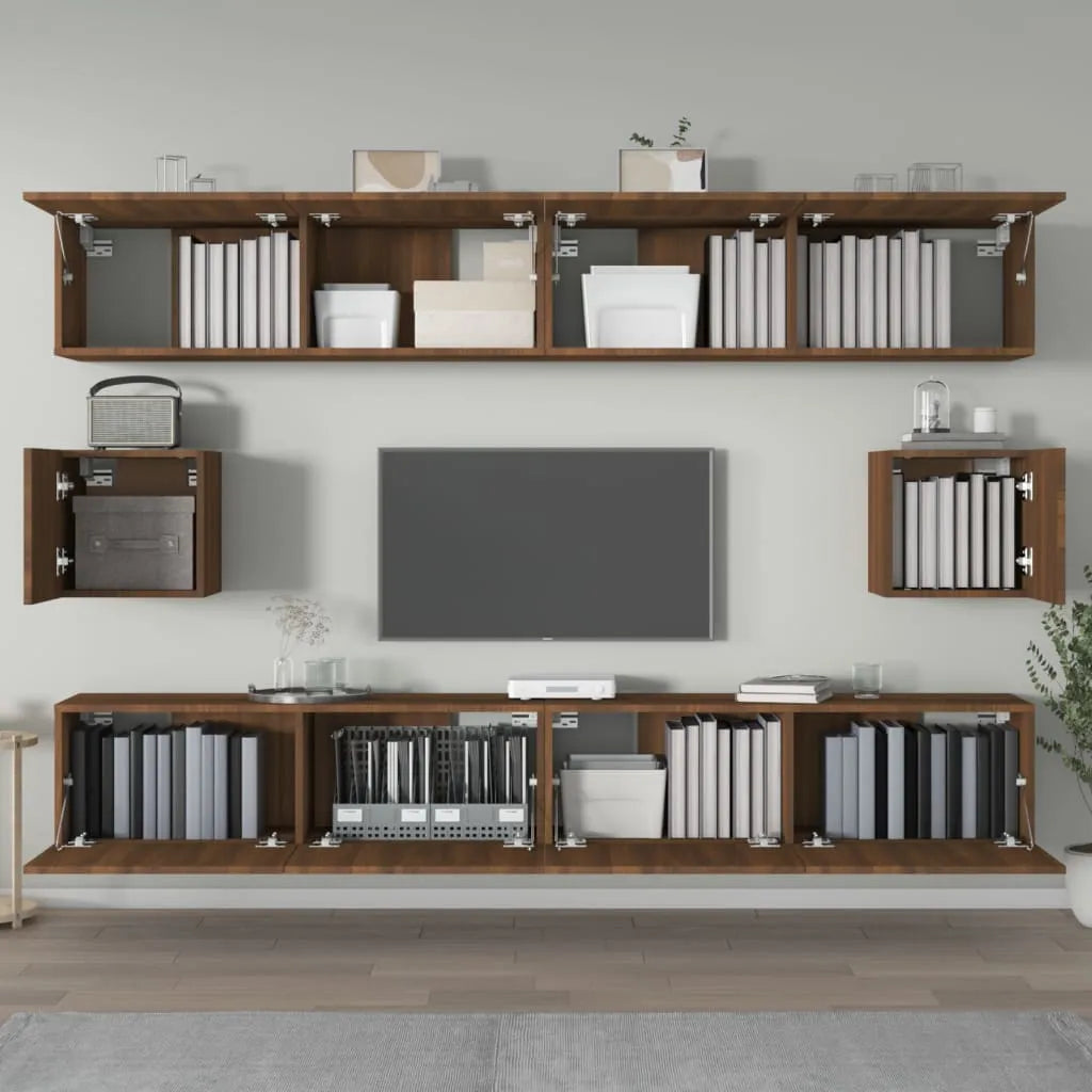 6 Piece TV Cabinet Set Brown Oak Engineered Wood