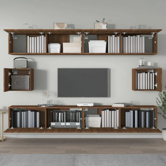 6 Piece TV Cabinet Set Brown Oak Engineered Wood