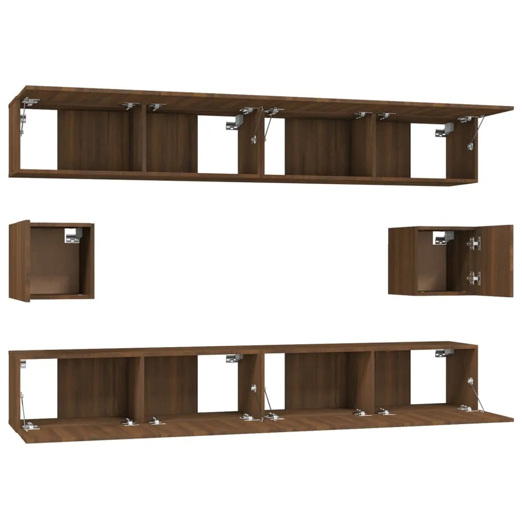 6 Piece TV Cabinet Set Brown Oak Engineered Wood