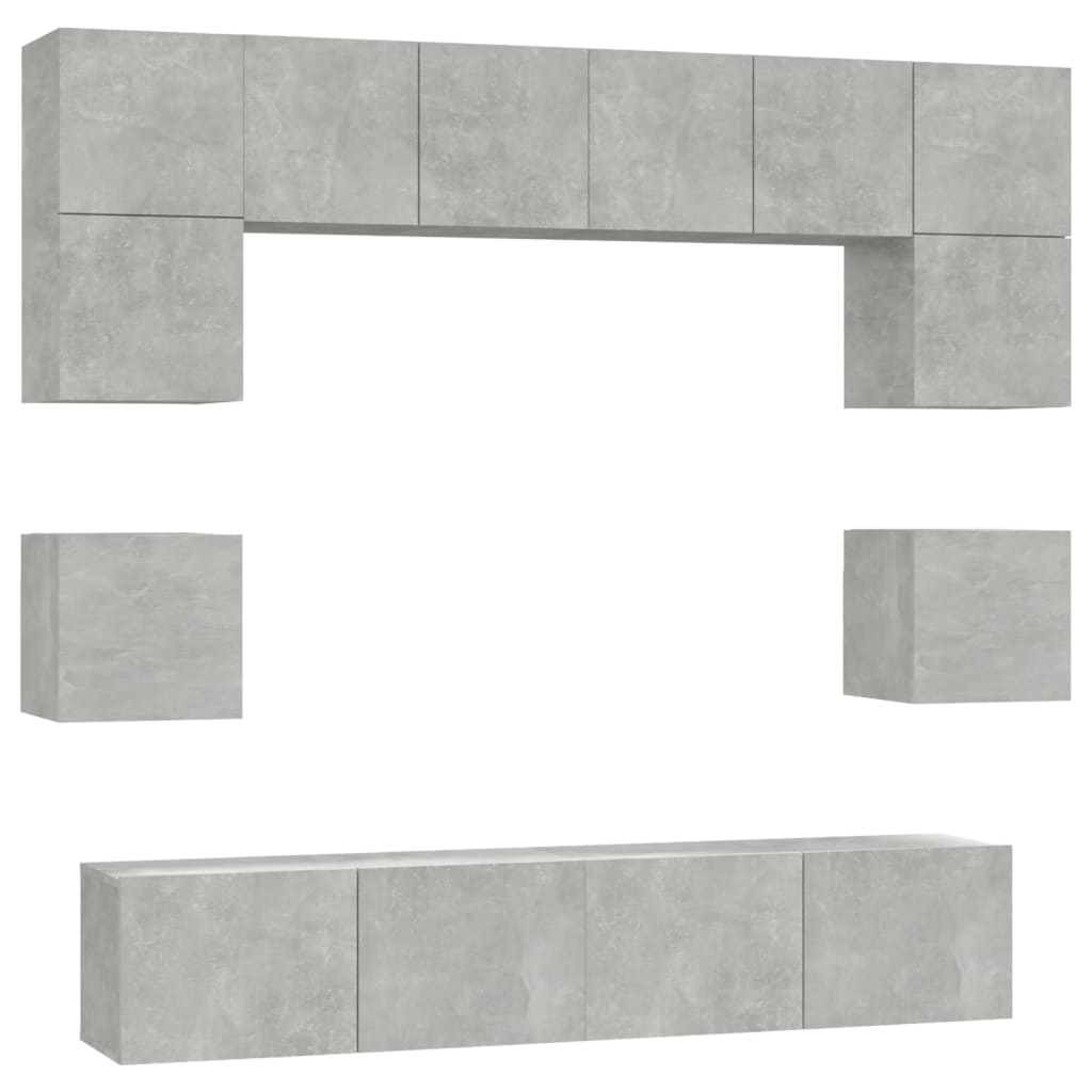 8 Piece TV Cabinet Set Concrete Grey Engineered Wood