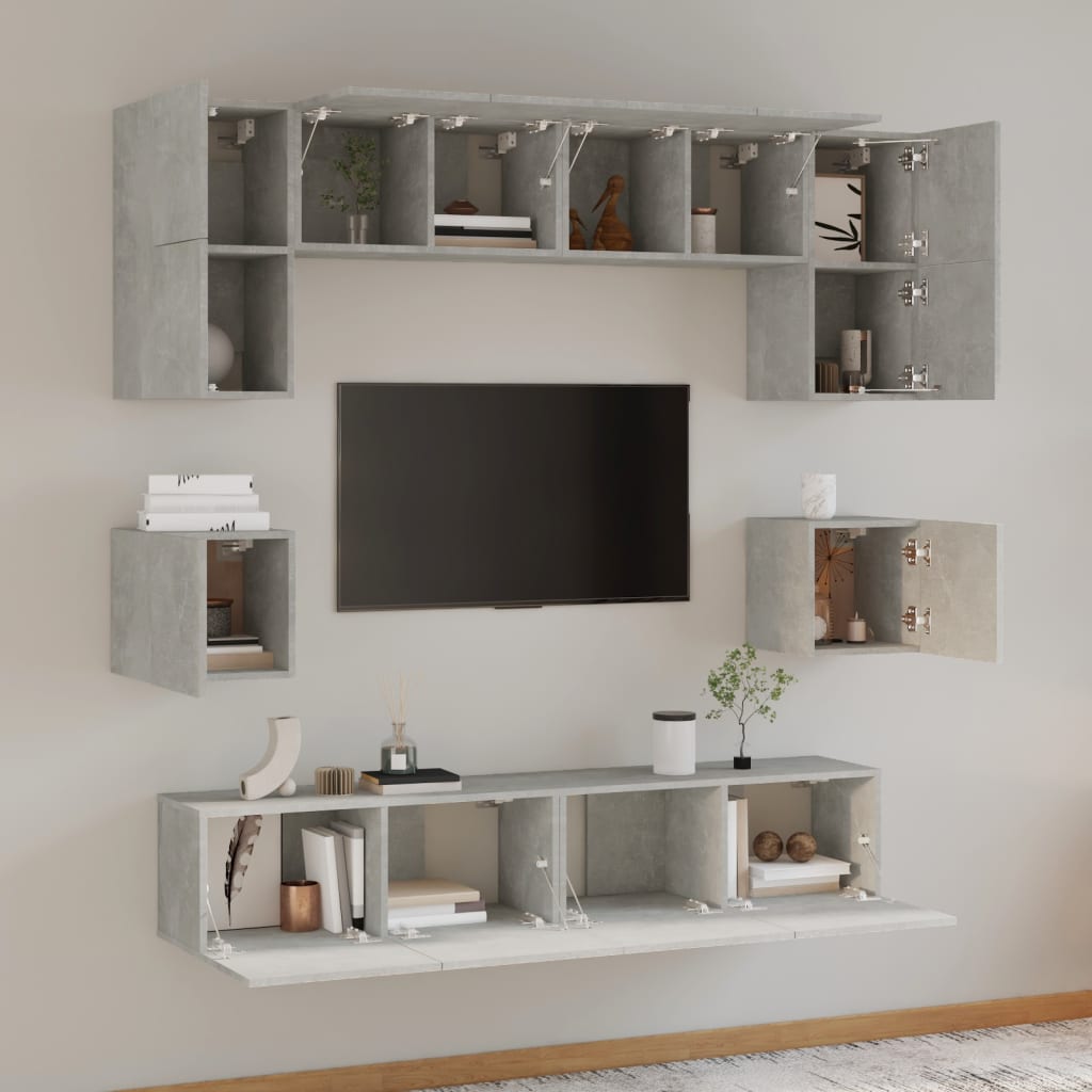 8 Piece TV Cabinet Set Concrete Grey Engineered Wood