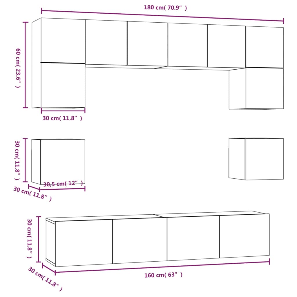 8 Piece TV Cabinet Set Concrete Grey Engineered Wood