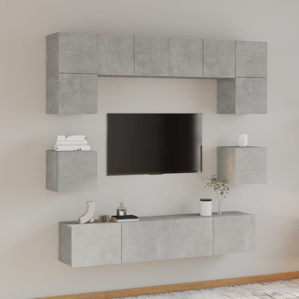 8 Piece TV Cabinet Set Concrete Grey Engineered Wood