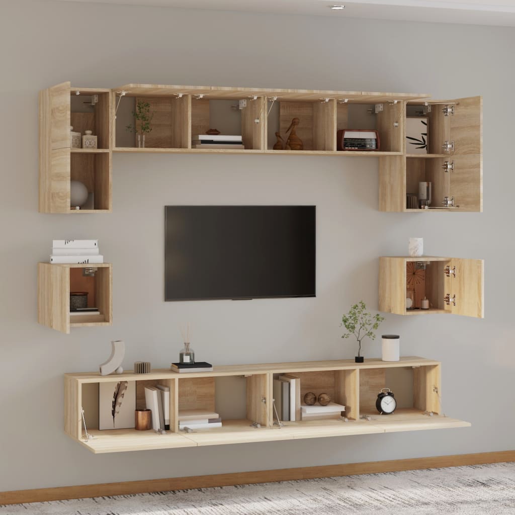 8 Piece TV Cabinet Set Sonoma Oak Engineered Wood