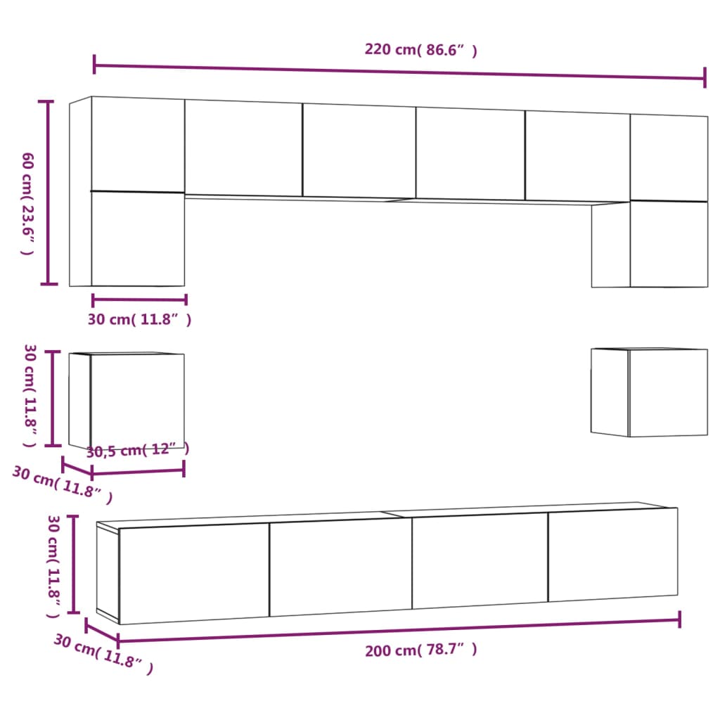 8 Piece TV Cabinet Set Sonoma Oak Engineered Wood