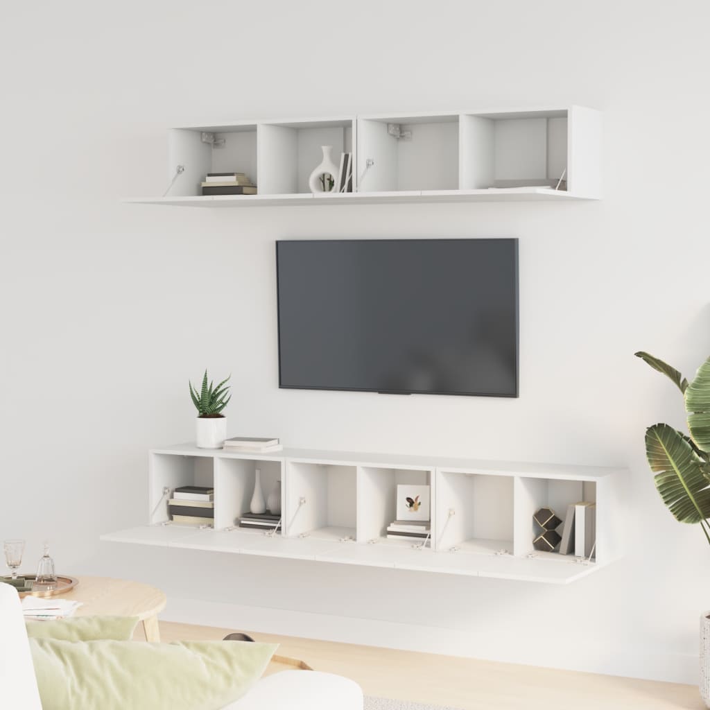 5 Piece TV Cabinet Set White Engineered Wood