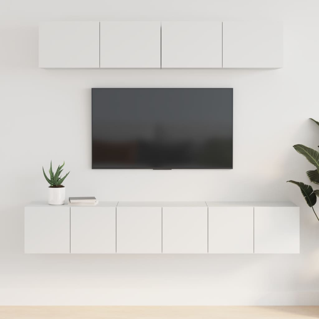 5 Piece TV Cabinet Set White Engineered Wood