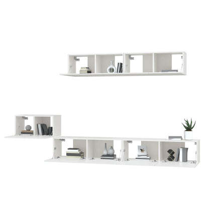 5 Piece TV Cabinet Set White Engineered Wood