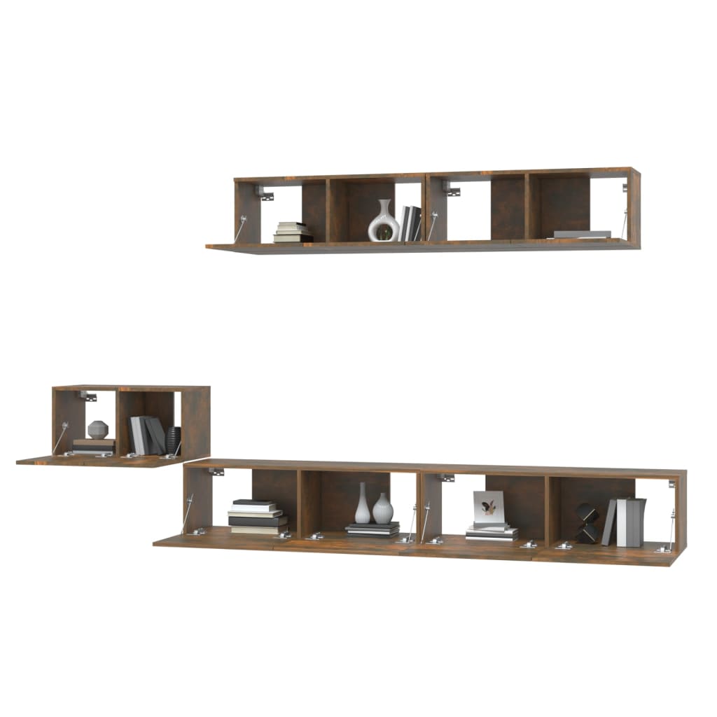 5 Piece TV Cabinet Set Smoked Oak Engineered Wood