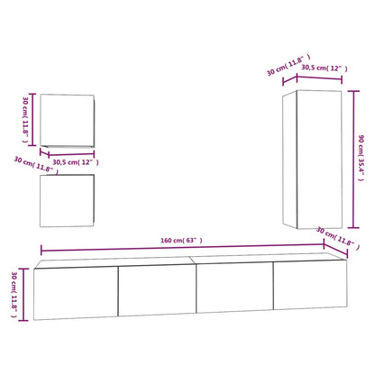 5 Piece TV Cabinet Set White Engineered Wood