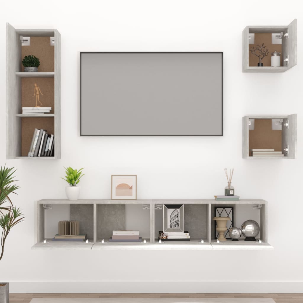 5 Piece TV Cabinet Set Concrete Grey Engineered Wood