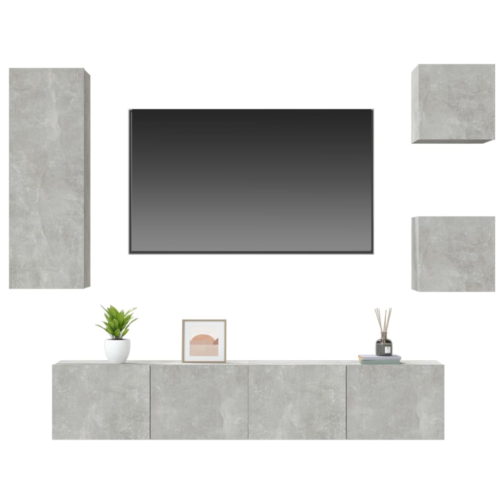 5 Piece TV Cabinet Set Concrete Grey Engineered Wood