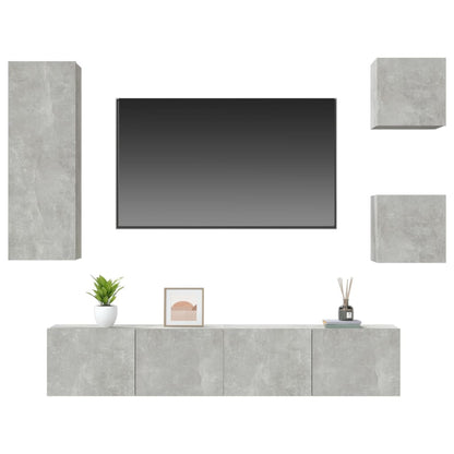 5 Piece TV Cabinet Set Concrete Grey Engineered Wood